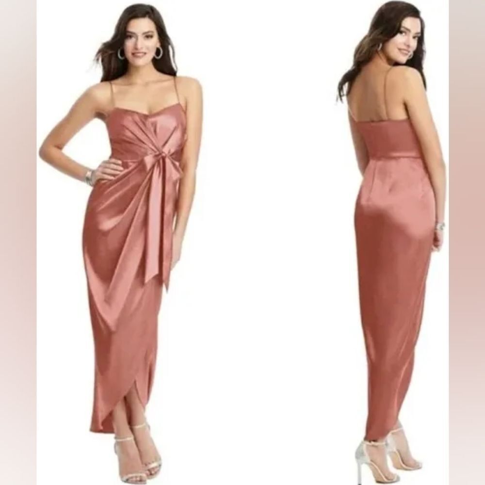 NWT After Six Stretch Charmeuse Draped Midi Dress | Desert Rose | Size 18